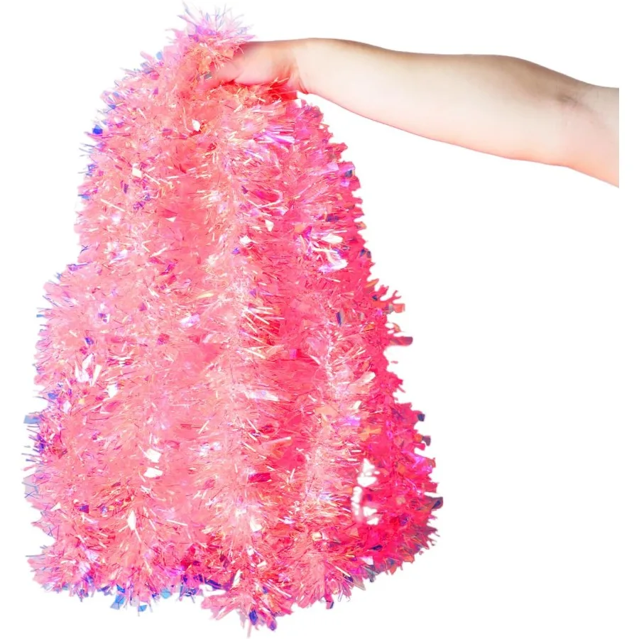 

20 футов розовая рождественская гирлянда с мишурой, блестящая металлическая мишура, висящая гирлянда для рождественской елки, свадьбы, дома и вечеринки, декор