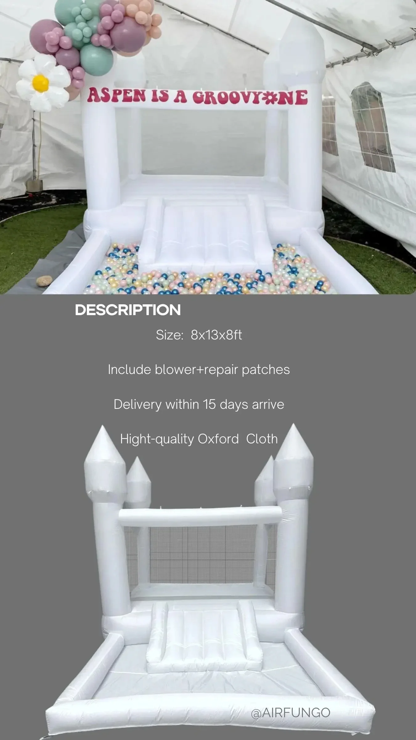 Wit Springkasteel Voor Zacht Spelen Maatwerk 13x8x8ft Oxford Opblaasbaar Springkasteel Tot Deur Inclusief Blower Kids Party