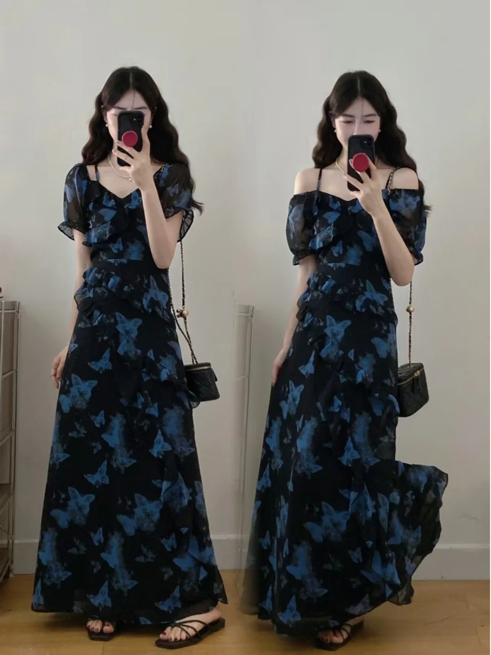 

plus Size Print Asymmetrical Hem Long Dress Slimming Concealing Waist Cinch Summer Floral Dress for plus Size Women