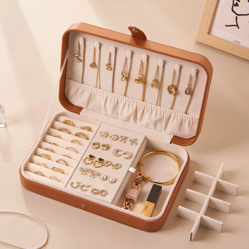 

Jewelry Organizer Box Large Capacity Storage Case PU Leather Holder for Necklace Bracelet Earrings Home Use Space Saving Durable