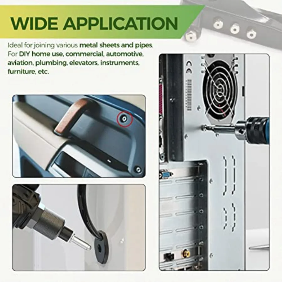 Rivettatrice manuale per carichi pesanti da 226 pezzi con kit di assortimento di rivetti ciechi in alluminio di 6 dimensioni M2.4 M3.2 M4 M4.8 Rivetti pop tono argento e