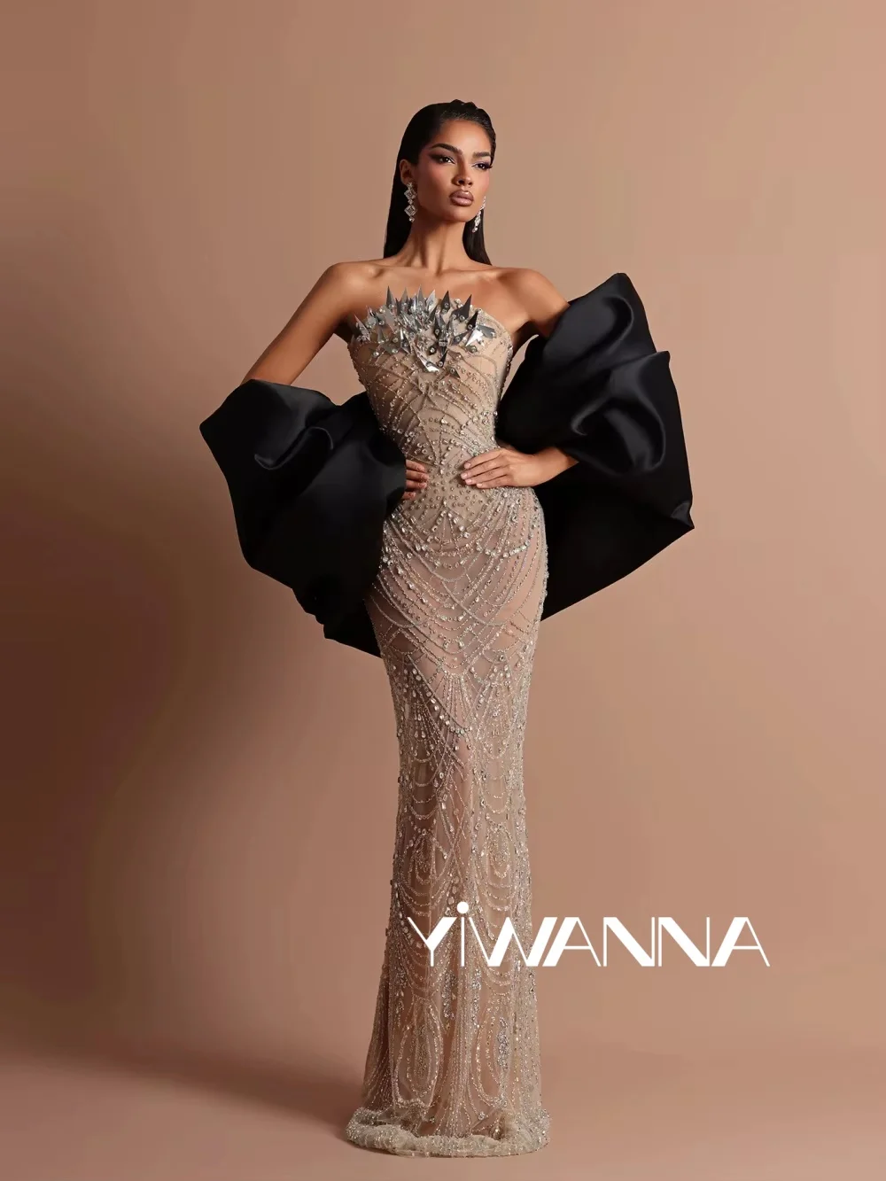 

New Arrival Shimmery Beaded Evening Dress Strapless Sheath Floor-length Wedding Party Gown Customized Exquisite Prom Dresses