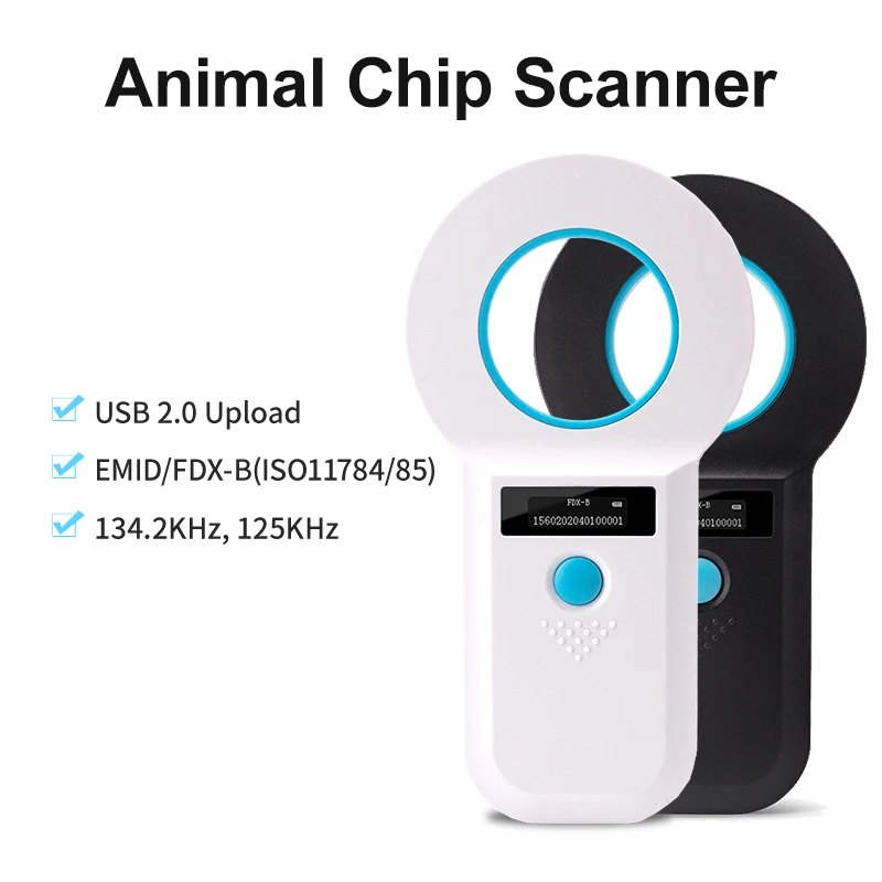 134.2KHz Dog Cat Reader for Animal Ear Tag Glass Chip RFID Handheld Microchip Reader Scanner for Pet Animals