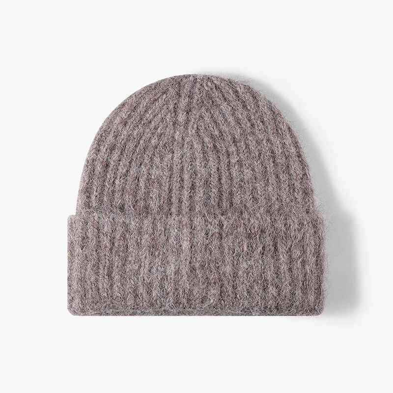 Fuzzy Ribbed Knit Cuffed Beanie, Soft Warm Fluffy Winter Hat for Men Women, Solid Color Fold Over Cuff Skull Cap