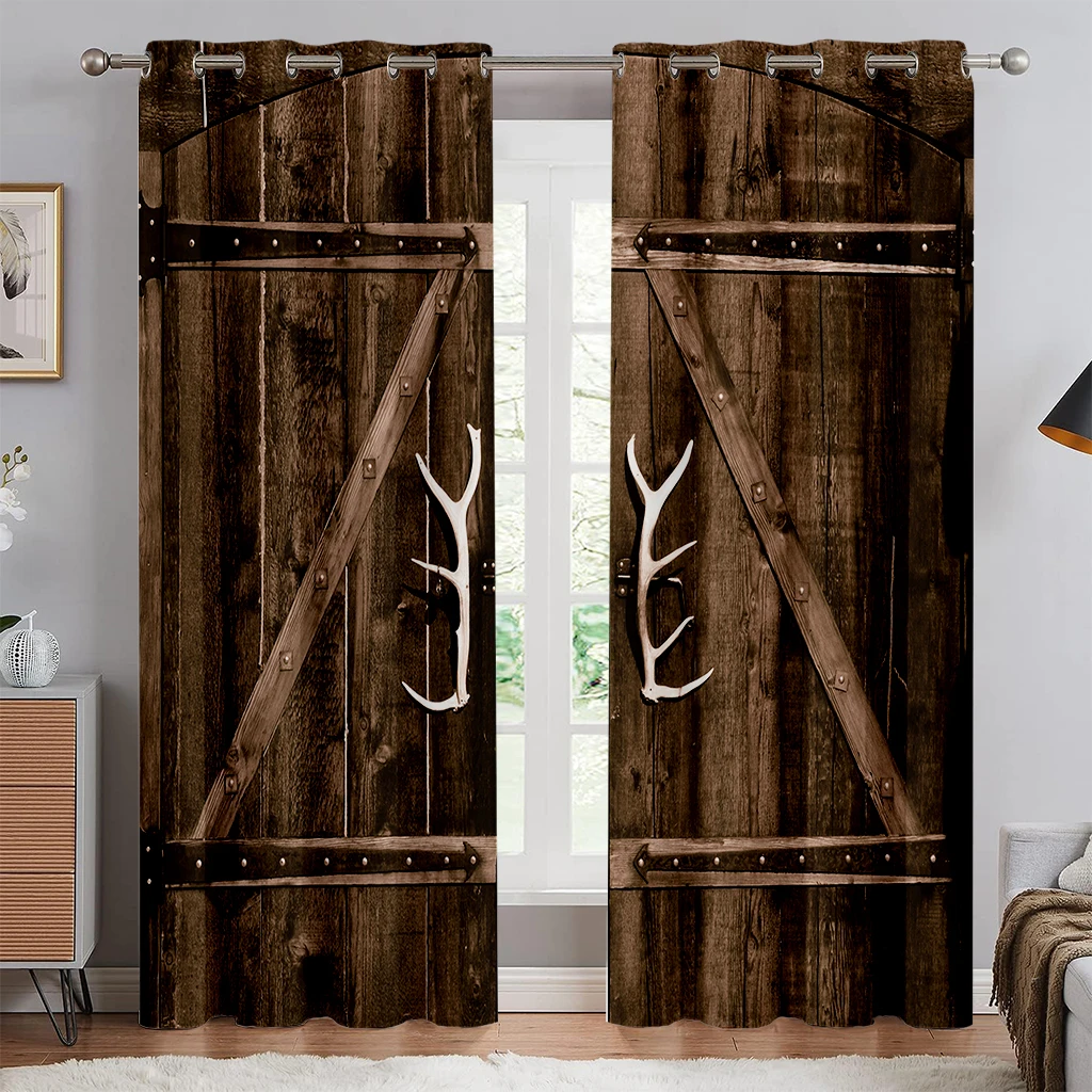 Window Curtains Retro Wooden Door Realistic 3d Printing Curtains Bedroom Living Room Kitchen Decorative Curtains Custom