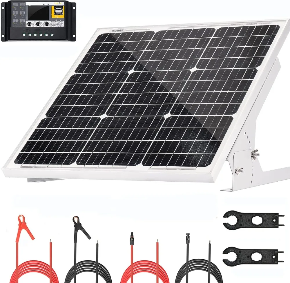 

50 Watt 12V Solar Panel Kit with Adjustable Solar Panels Tilt Mount Brackets and 30A 12V/24V PWM Solar Charge Controller for 12V