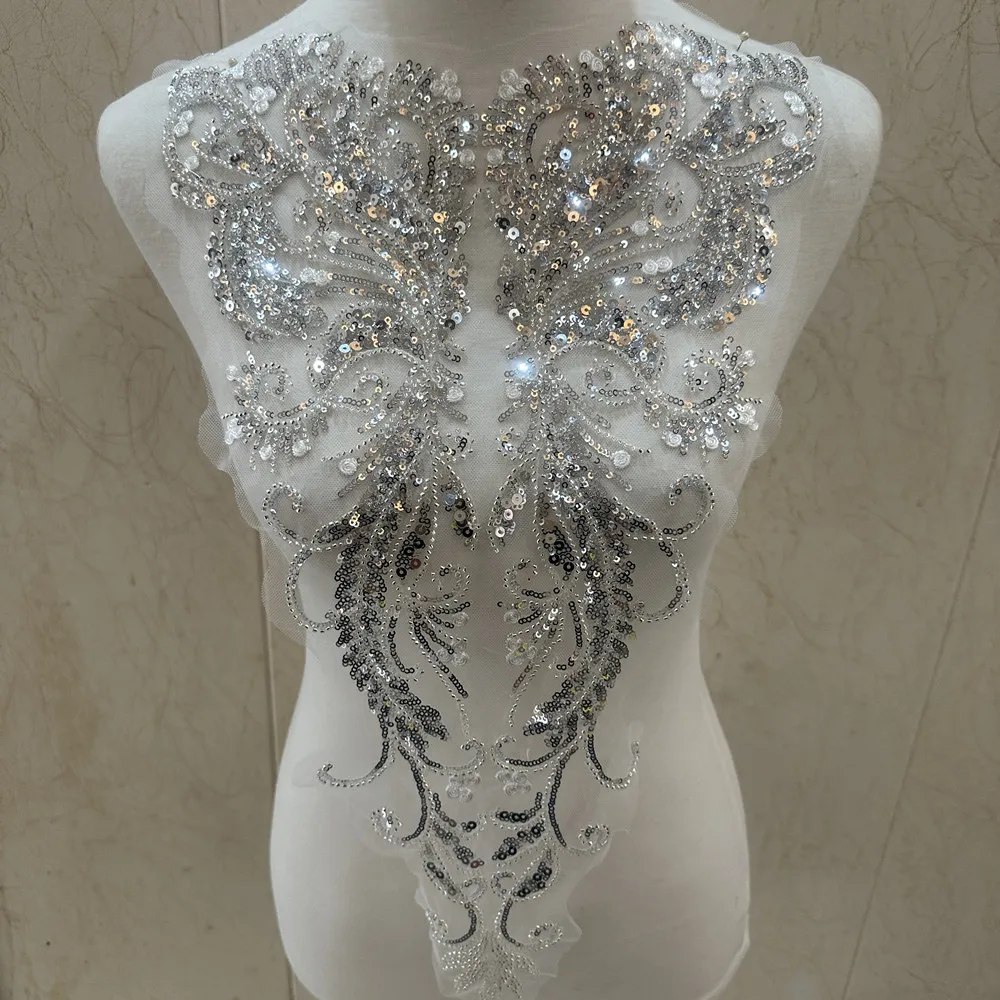 Beaded Seaquin patches Sew on Bridal appliques for wedding dress Decoration DIY