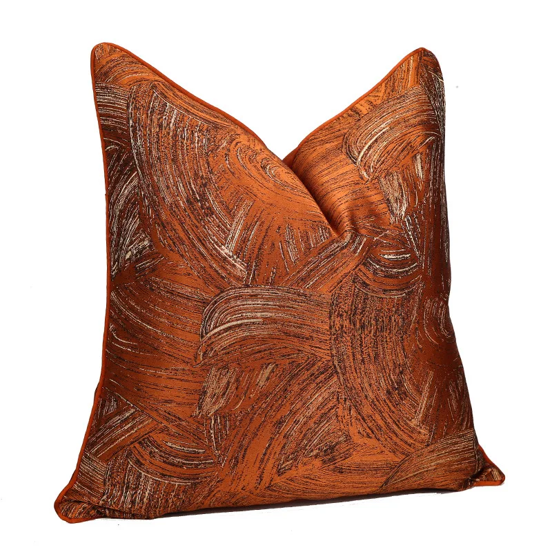Home Cojines Luxury Orange Golden Jacquard Abstract Art Line Cushion Cover 18x18inch Pillow Case Modern Sofa Chair Bedding Deco
