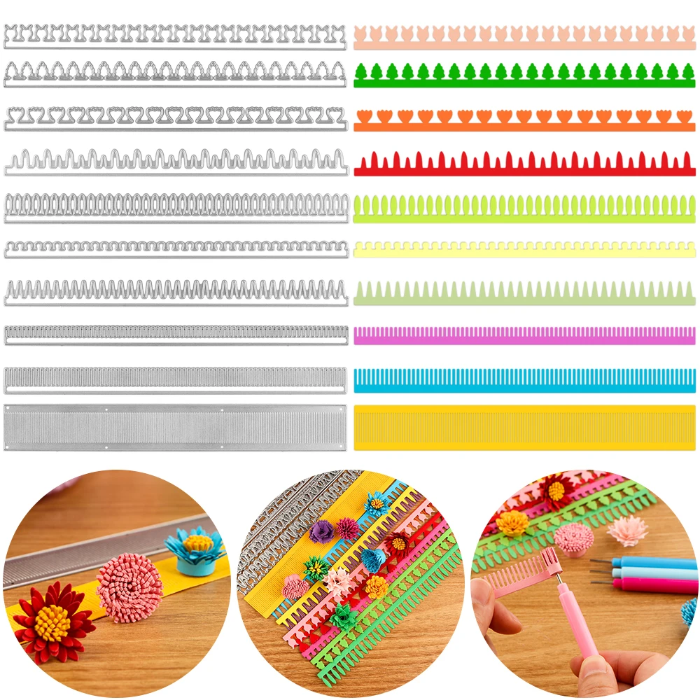 Different 3D Rollded Flowers Collection Metal Cutting Dies Flower Petal Quilling Strips Edge Slimline Die Cut DIY Card Making