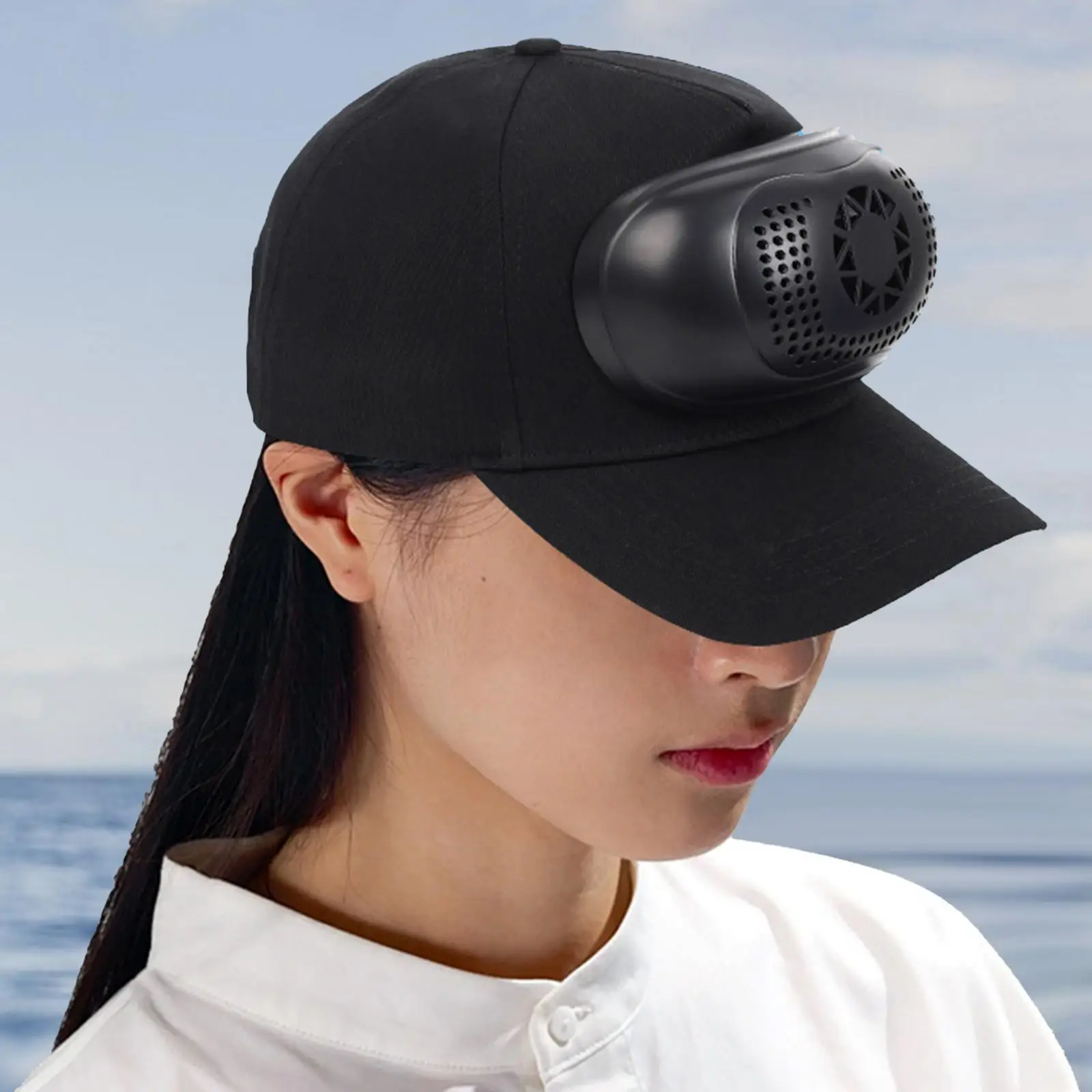 หมวกเบสบอลกระบังแสงพร้อมพัดลมวันหยุดเดินทางหมวกเบสบอลสีฟ้าสำหรับกีฬากลางแจ้งหมวกหน้าร้อนได้ถึง3ระดับ