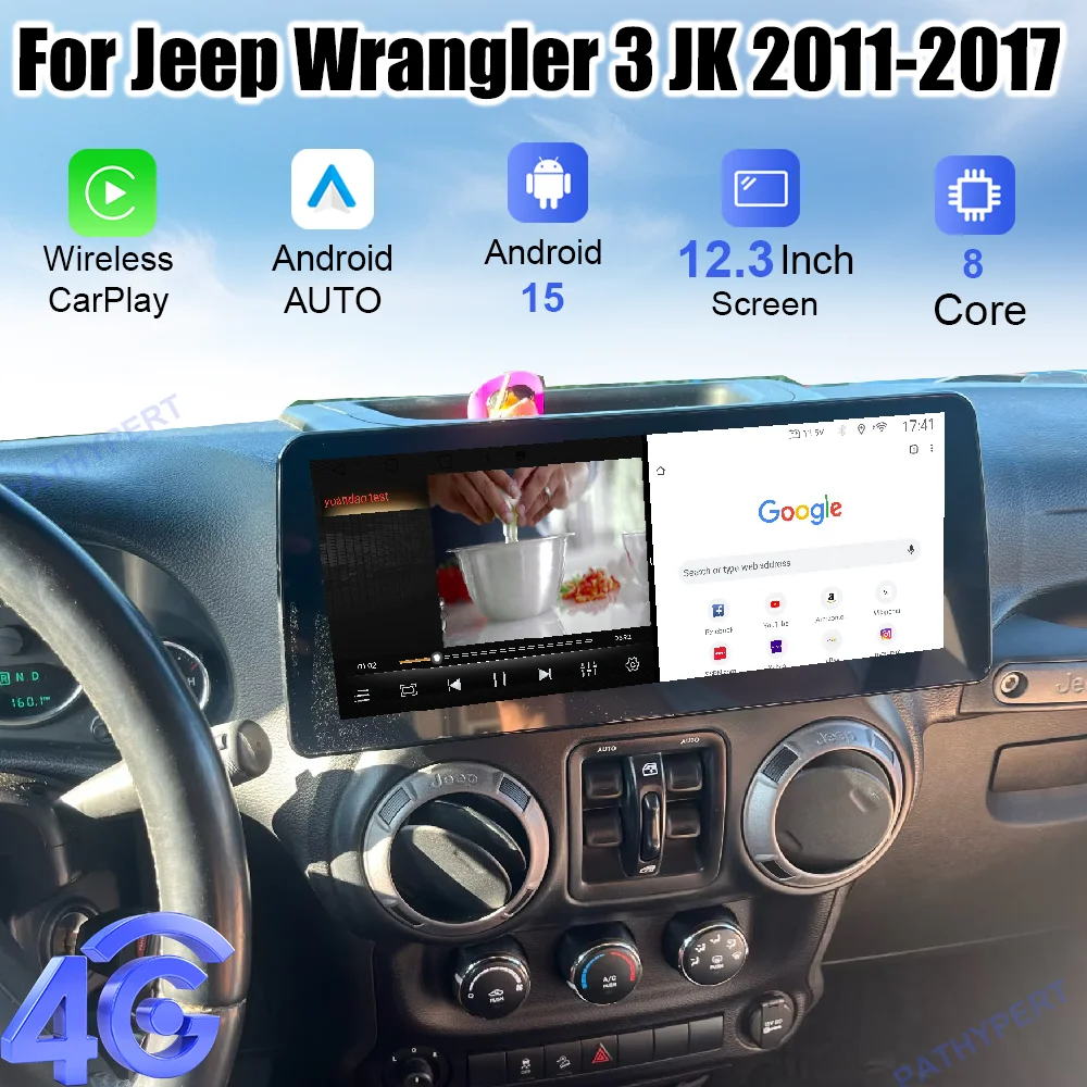 

Android 15 For Jeep Wrangler 3 JK 2011-2017 12.3" Car Audio Player Bluetooth Carplay Display GPS Navigation Radio Stereo 4G FM