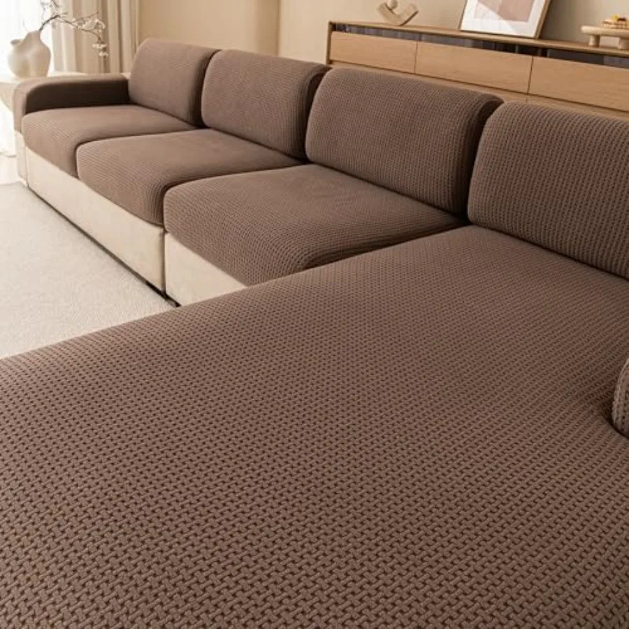 

Stretch Sectional Couch Covers Wear Resistant L Shaped Sofa Slipcovers Washable Soft Protector Anti Slip Cover with Chaise Loun