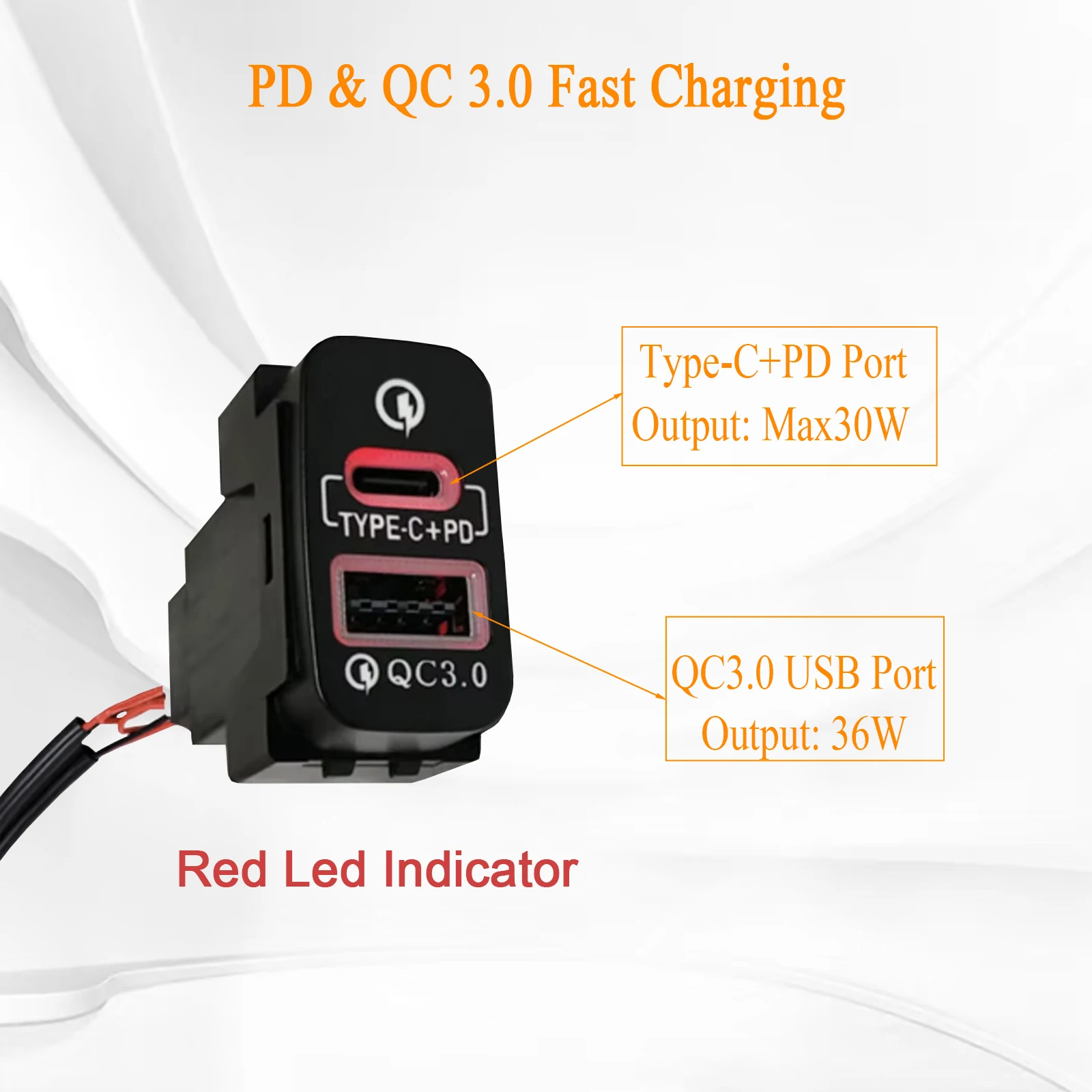 Dual USB TYPE-C PD Car Charger Adapter Fast Charger Red Light For Mitsubishi Outlander Lancer EX Pajero Sport ASX V73 V93 V97