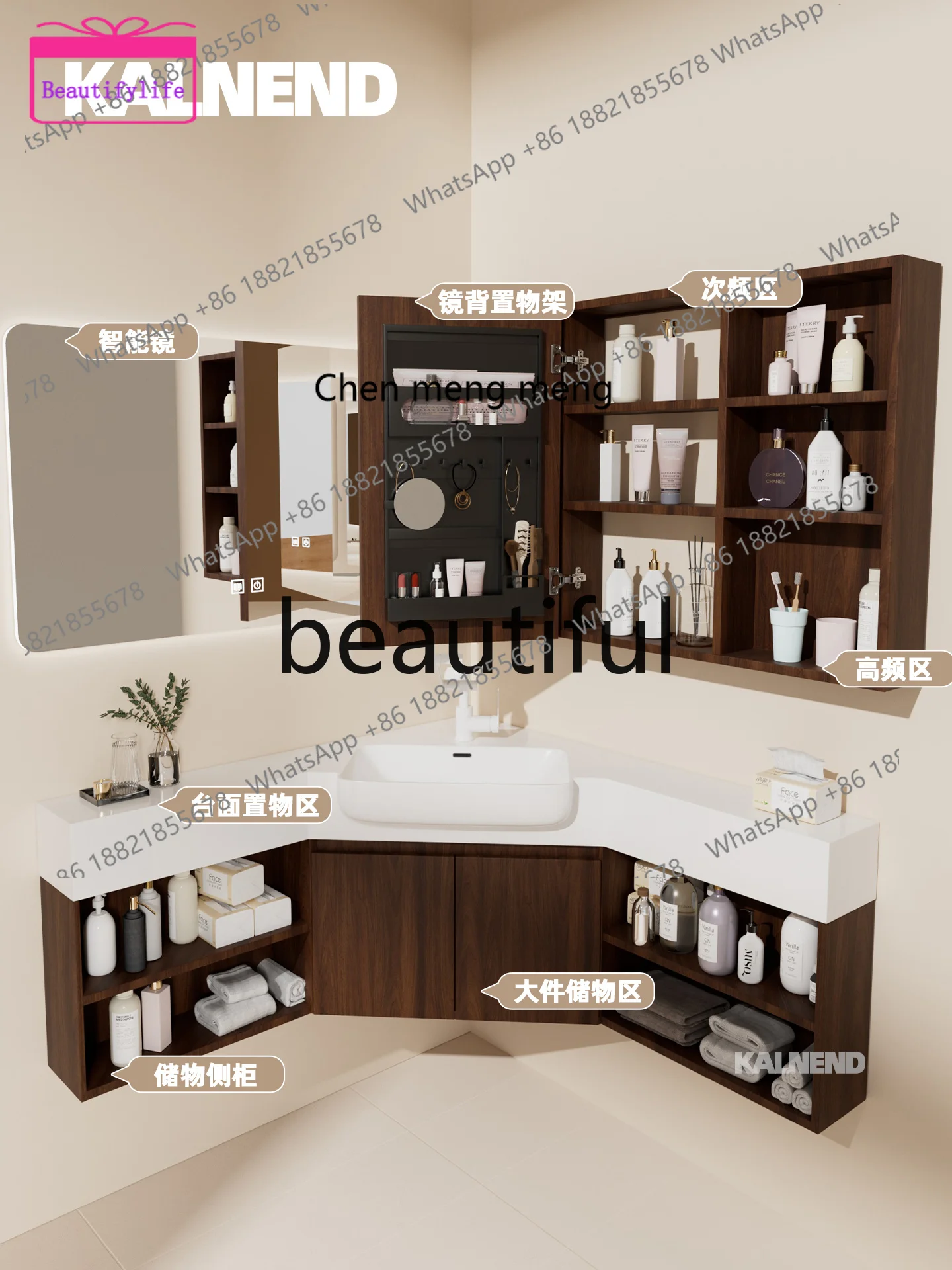 YL Corner bathroom cabinet combination seamless toilet washstand pool triangular ceramic basin vanity table