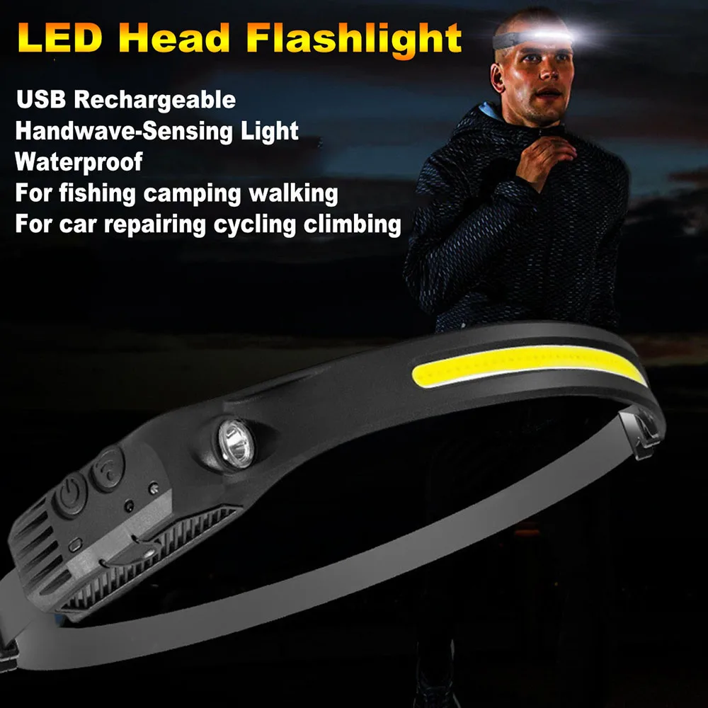 

USB Rechargeable LED Sensor Headlamp COB Headlight Head Torch Work Light Waterproof Head Flashlight for Fishing Camping Lantern