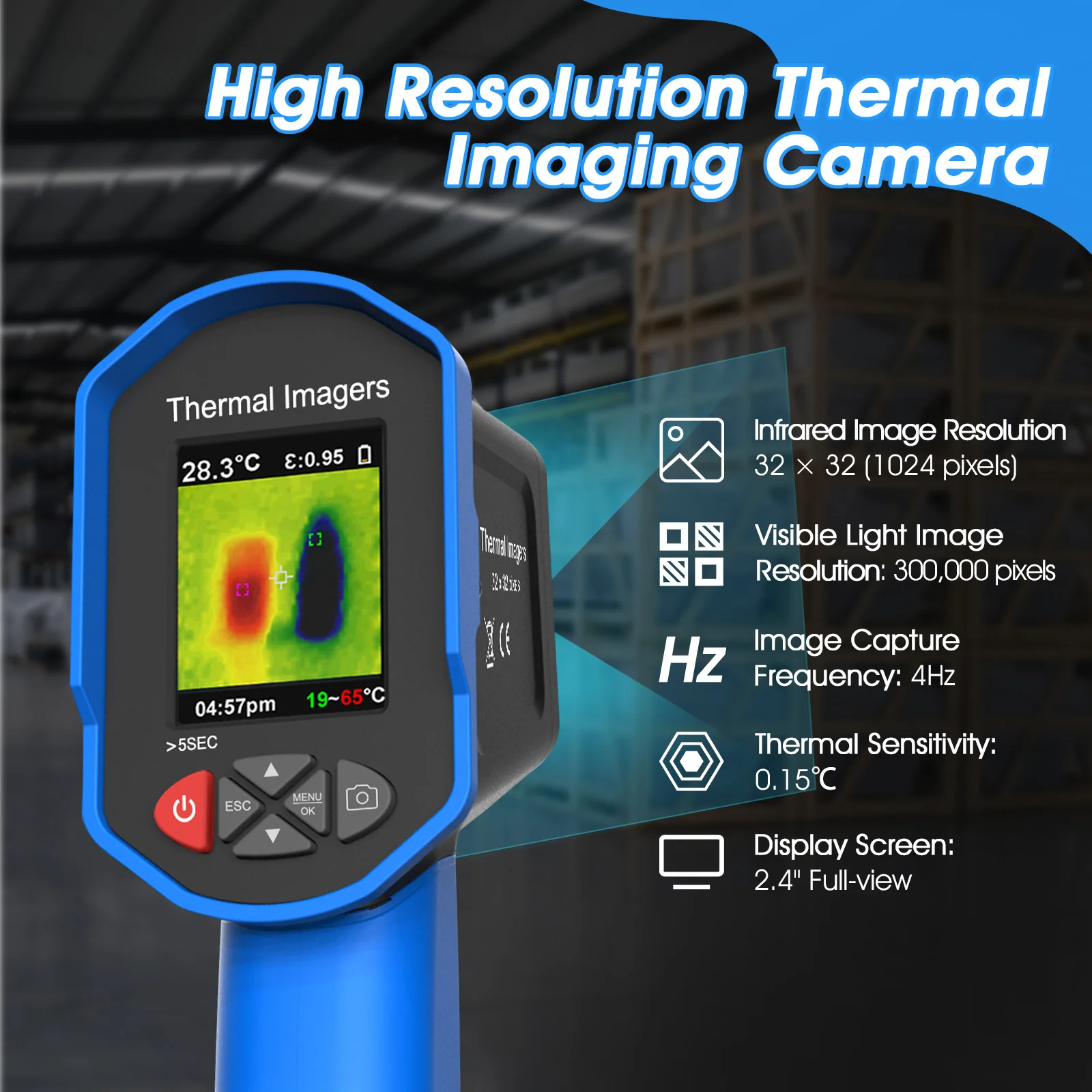 جهاز تصوير حراري بالأشعة تحت الحمراء بدقة 32 × 32 بالأشعة تحت الحمراء (1024 بكسل) مع كاميرا إضاءة مرئية 300,000 بكسل، رؤية كاملة عالية الدقة 2.4 بوصة #2