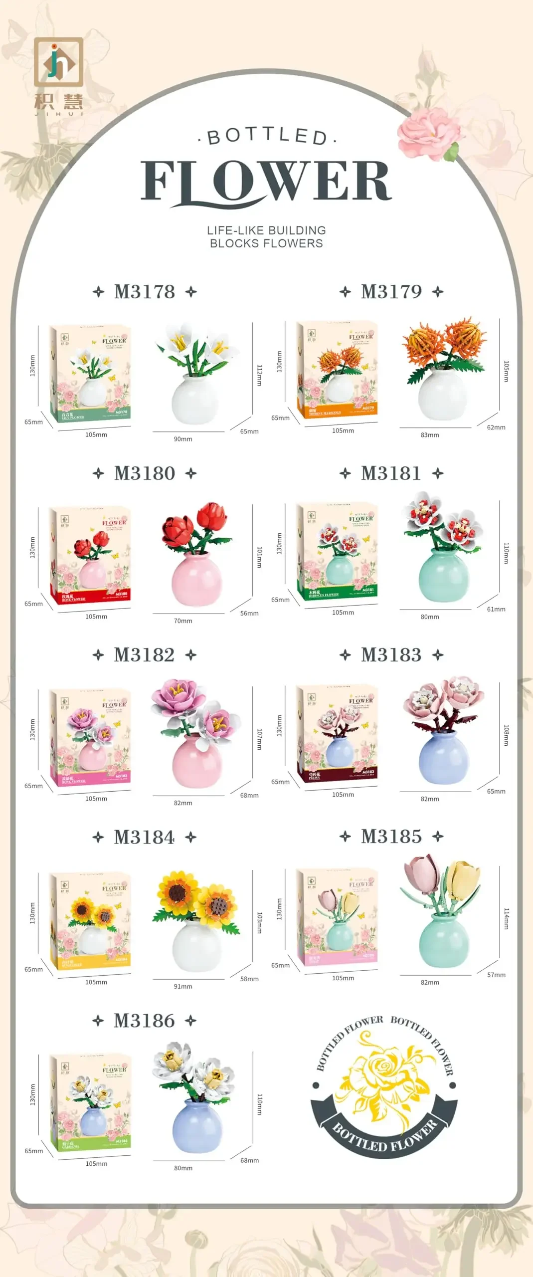 

Blocks Set,Flower Building Construction Toys Puzzle DIY Constructions Decorations Bouquet Collection Botanical Creative Gift