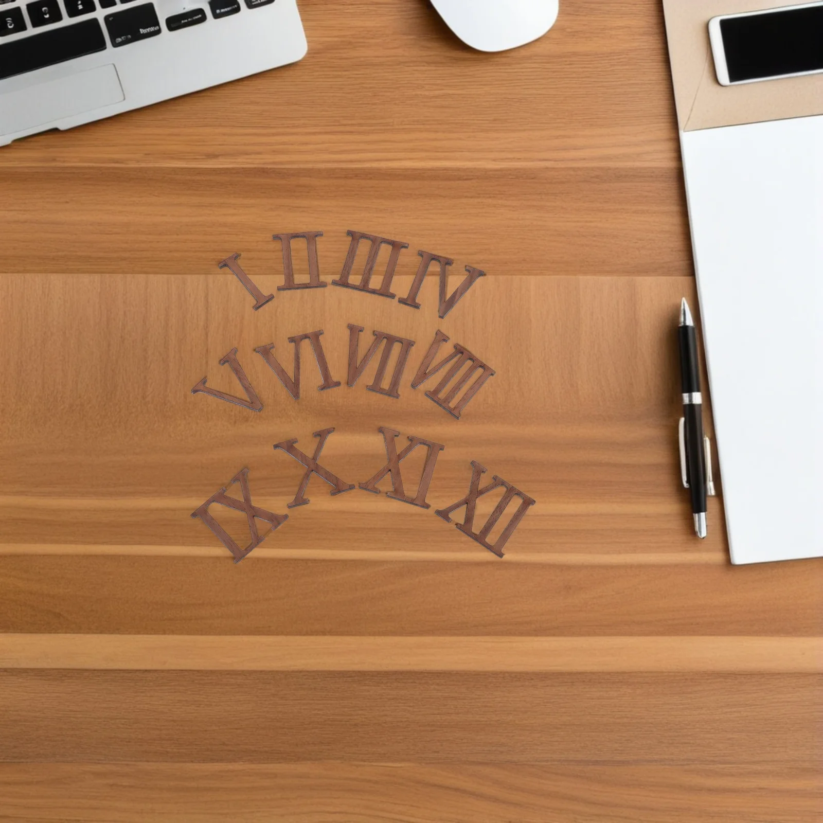 

12Pcs Elegant DIY Wall Clock Roman Numerals Wooden Numbers Kit Minimalist Style for Home Decor Living Room Office