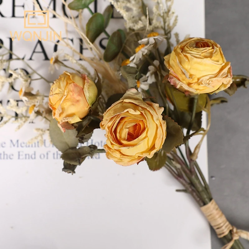 1 Blumenstrauß mit Rändern, künstliche Blumen, Vintage-Heimdekoration, Esstischdekoration, Blumenstrauß, hochwertiges Gefühl – Detail 5