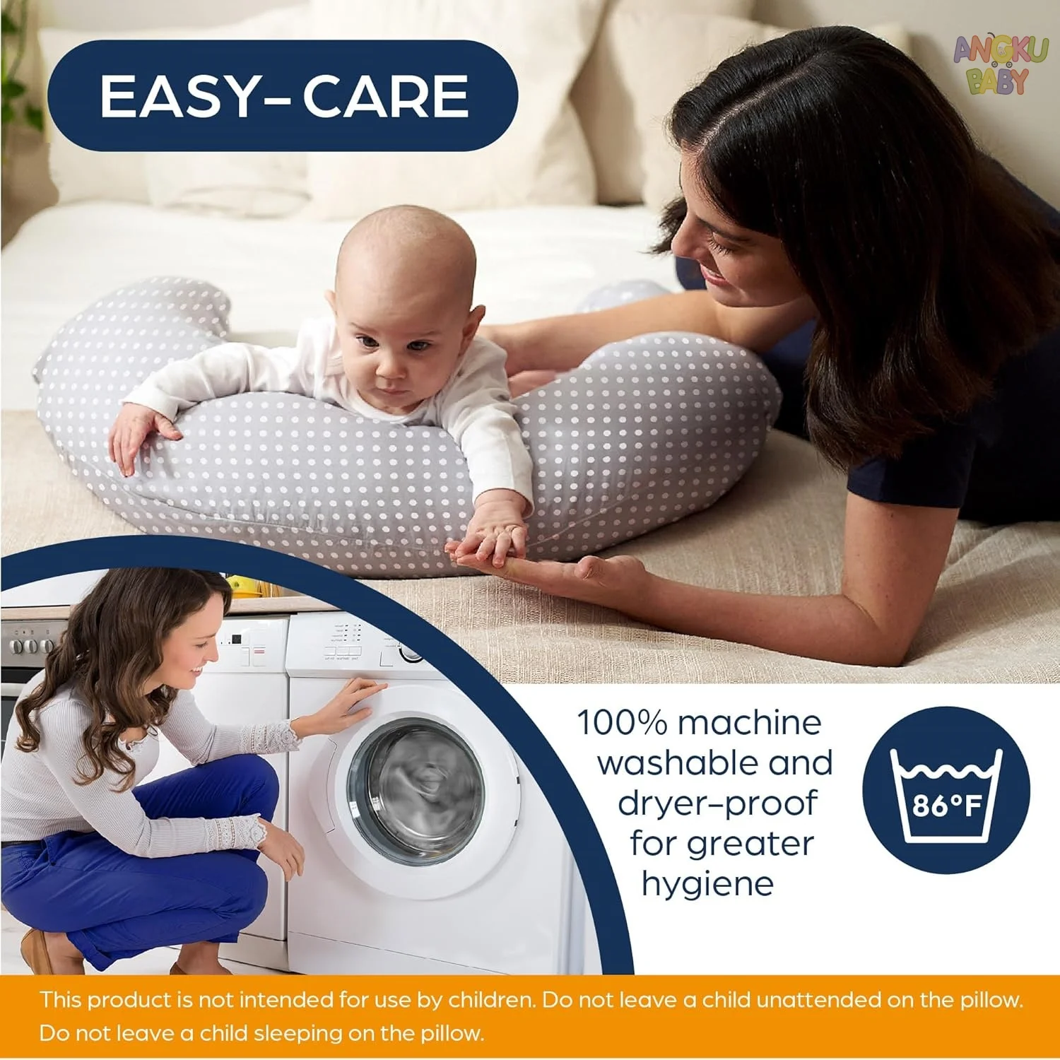 Almohada de embarazo de 71 pulgadas y almohada de alimentación de bebé con funda extraíble, almohada de lactancia 100% de algodón, almohada de maternidad lavable a máquina