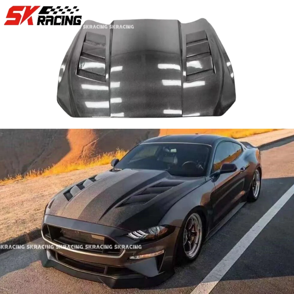 Fit For Ford Mustang 15-22 Real Carbon Fiber Engine Hood Bonnet Panel Cover Trim Bodykits  Replacement Decorative Body Kits