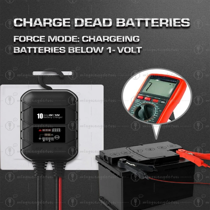 10A Battery Charger, 6V/12V Universal for Lead-Acid & Lithium Batteries, Car Battery Maintainer, IP65 Waterproof