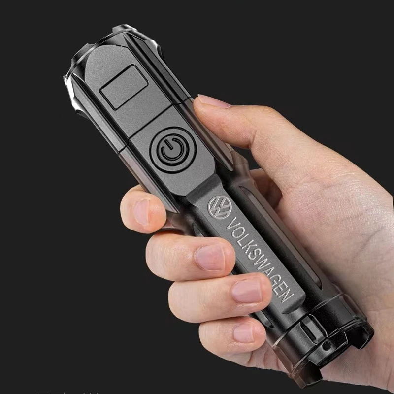 Portable LED Flashlight Strong Light High-power Rechargeable Zoom Flashlight for VW Volkswagen Golf Polo Passat Tiguan Touran