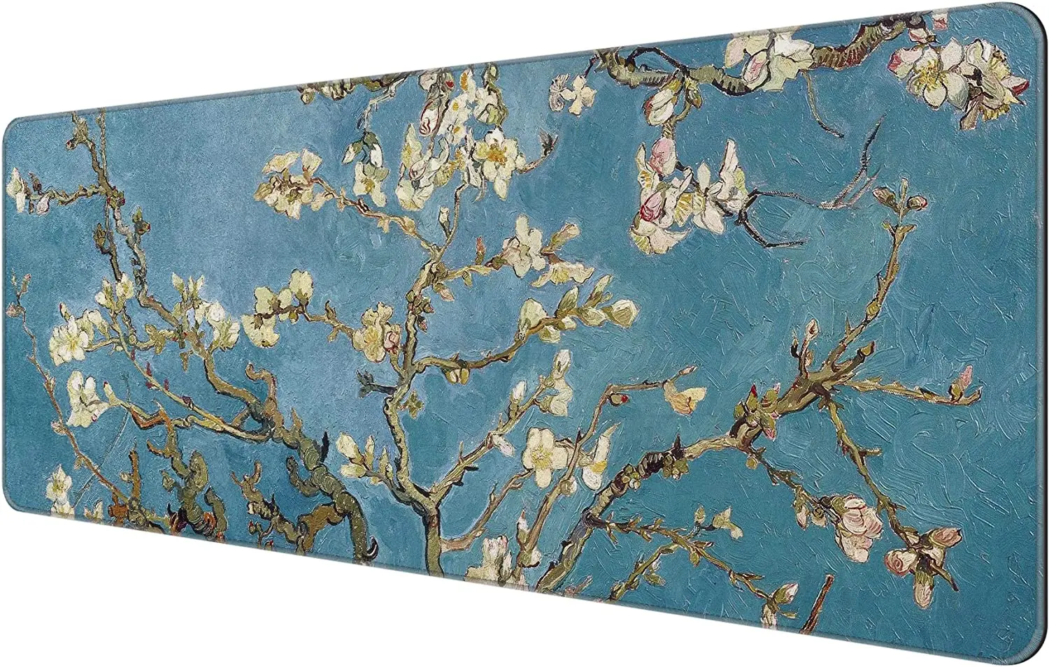 Thin Extended Gaming Mouse Pad 31.5 * 11.8 * 0.12 inch with Stitched Edges Large Mousepad Long XXL  Desk Mat - Almond Blossom