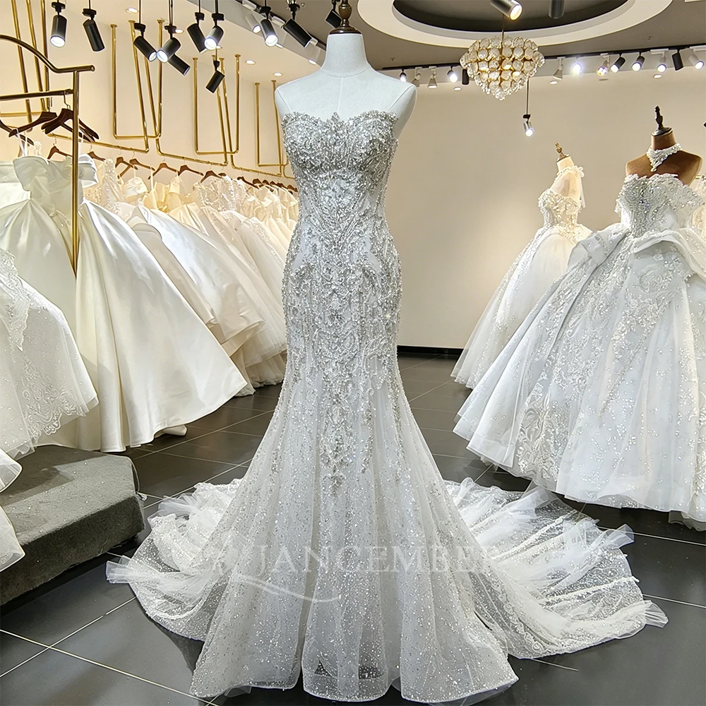 Luxury Crystal Beaded Wedding Dress Sparkling Mermaid Bride Dress Wedding Party Princess Wedding Dress Customized robe de mariée