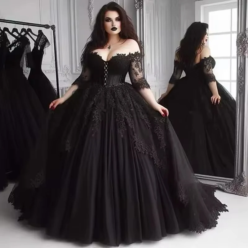 Stock Wedding Dress Black Wedding Dress Cheap Wedding Gown Gothic Wedding Dress Party Dress Customized