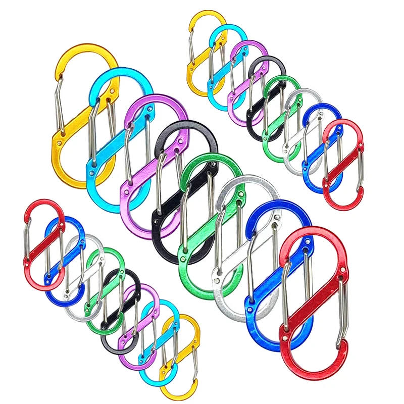 8 PCS  Ornament Suspended Aluminum Alloy Buckles For Water Sports Bottle Locking Ring Keychain Luggage Hook S-shaped Carabiner