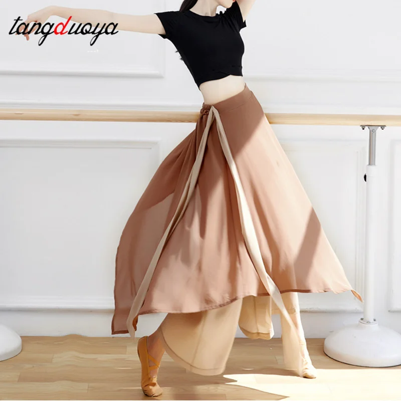 سراويل الرقص الكلاسيكية النسائية الأنيقة فضفاضة واسعة الساق السراويل الصينية الشعبية DanceLoose الشيفون الشريط السراويل ممارسة الرقص السراويل #2