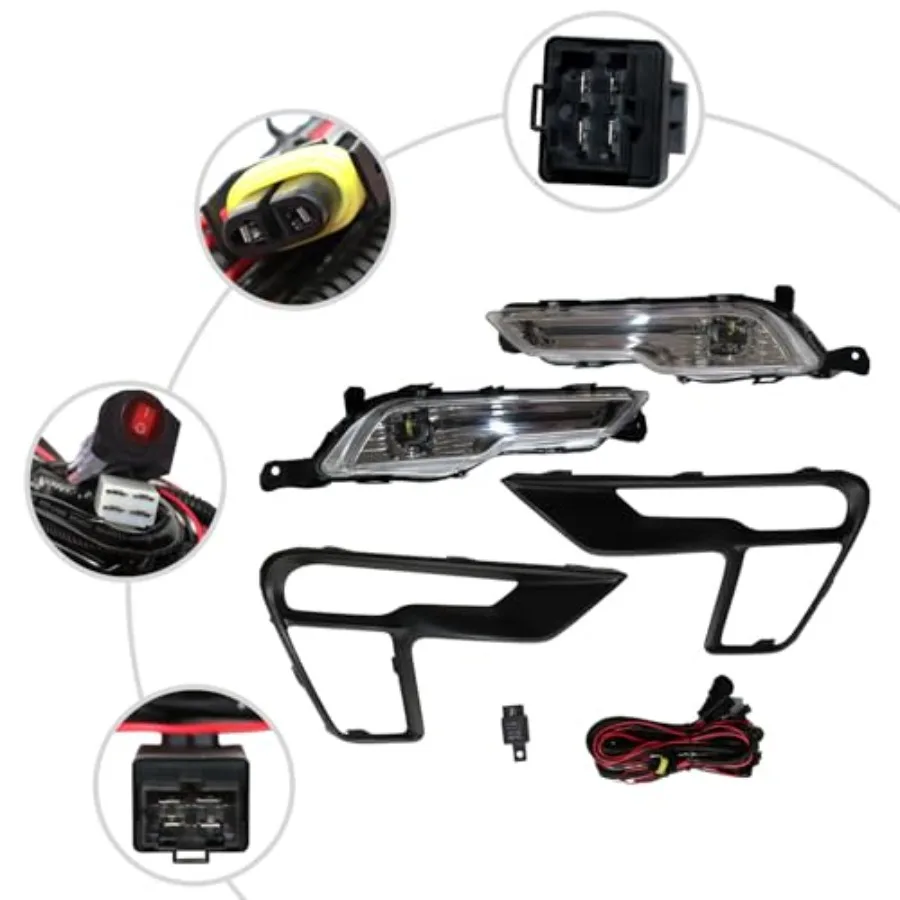 طقم إضاءة الضباب LED الشفاف لـ 20182019 Ford Explorer مع إطار التبديل والأسلاك المصد الأمامي شنت مجموعة مصابيح القيادة Repl #4