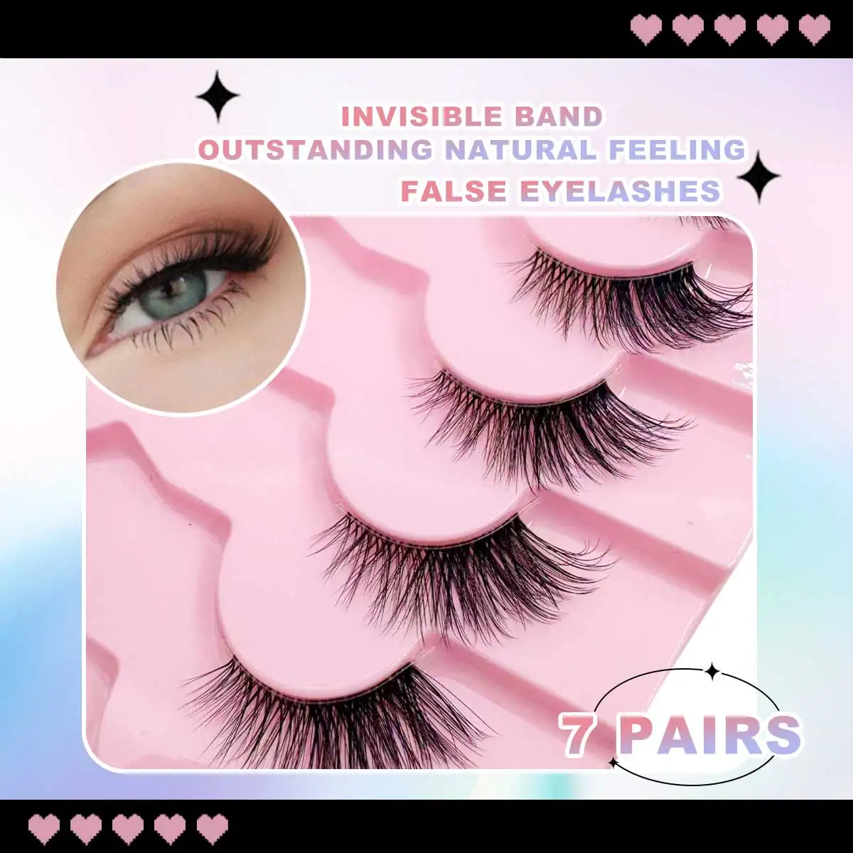 7 paia Mezze ciglia con ciglia naturali finte visone Fascia trasparente 3D ciglia finte soffici mini mezze ciglia super corte carine
