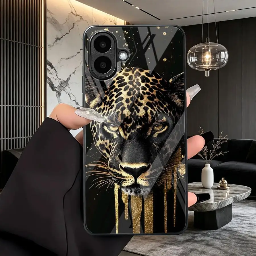 Leopard Head Print Glass Case for Samsung Galaxy A36 A06 A55 A07 A56 A57 A24 A73 A37 A27 A32 A14 A34 A13 A26 A15 A25 A16 A54