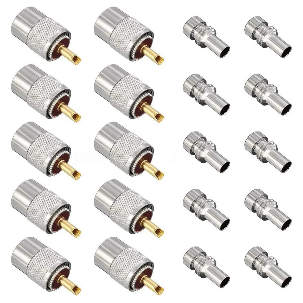 B50C 10 Pack UHF/PL-259 Solder Connector Plug with Reducer for RG8X, RG8, RG59, LMR-400, RG-213 Coaxial Coax Cable