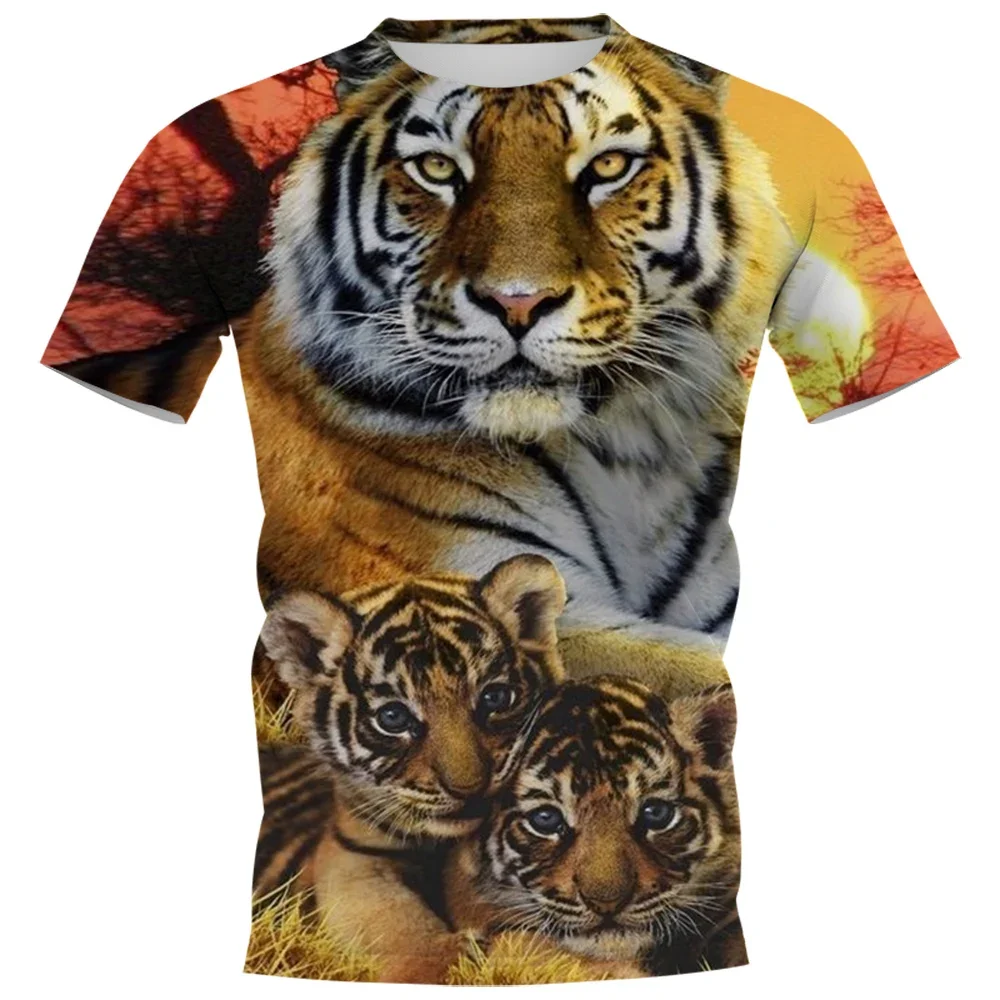 HX Fashion Animal T-shirts Cute Wild Animal Tiger Family 3D Printed Tees Summer Short Sleeve Casual Shirts Harajuku TShirts