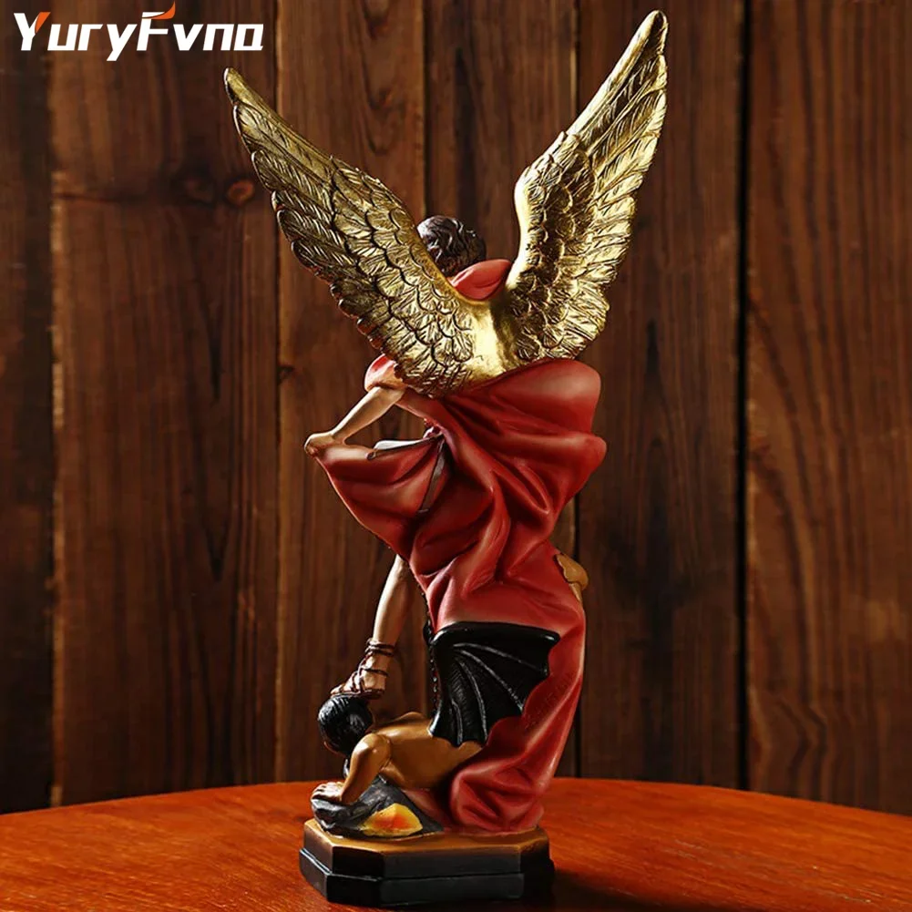 YuryFvna Saint Michael Archangel Slaying Demon Statue Sculpture Figurine Resin Ornament Home Office Desk Bedroom Decoration Gift