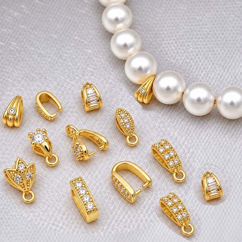 5 piezas de enganches para colgantes con cierre de pinza, chapados en oro de 18 quilates, con incrustaciones de circonitas, enganches con cierre de pinza, conectores para la fabricación de joyas y accesorios de bricolaje.