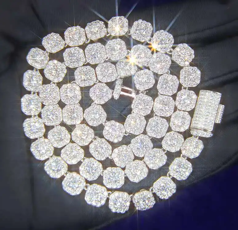 

Custom D VVS Moissanite Diamond Cuban Link Chain S925 Silver 8mm 12mm Large Tennis Chain Solid Back Hiphop Necklace