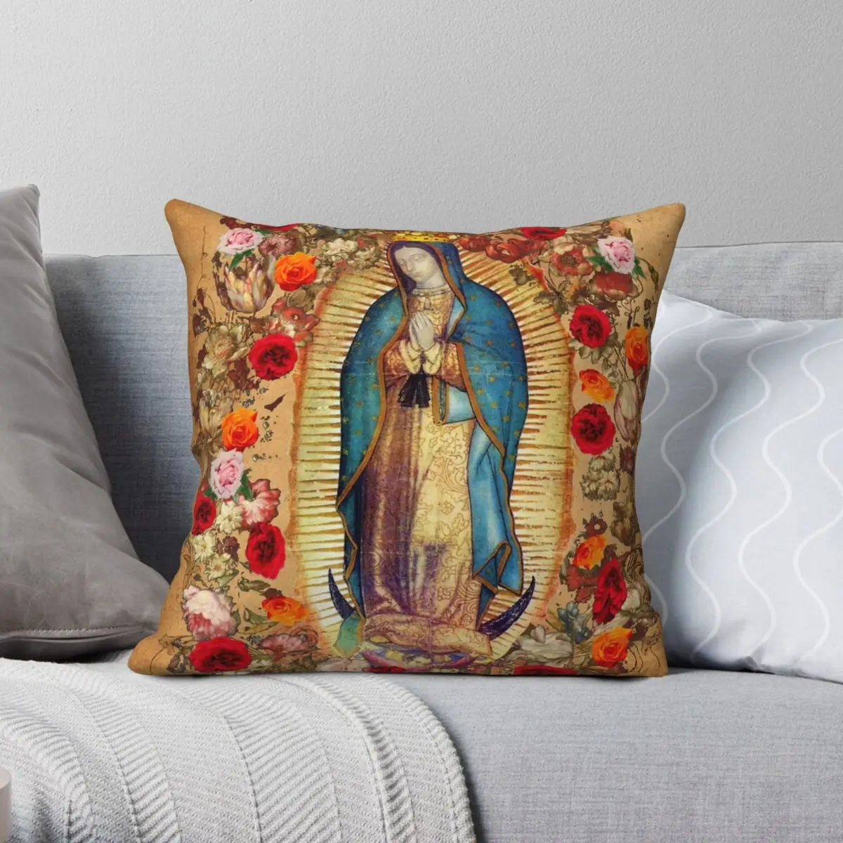 

Virgin Of Guadalupe Square Pillowcase Polyester Linen Velvet Creative Zip Decor Sofa Seater Cushion Case