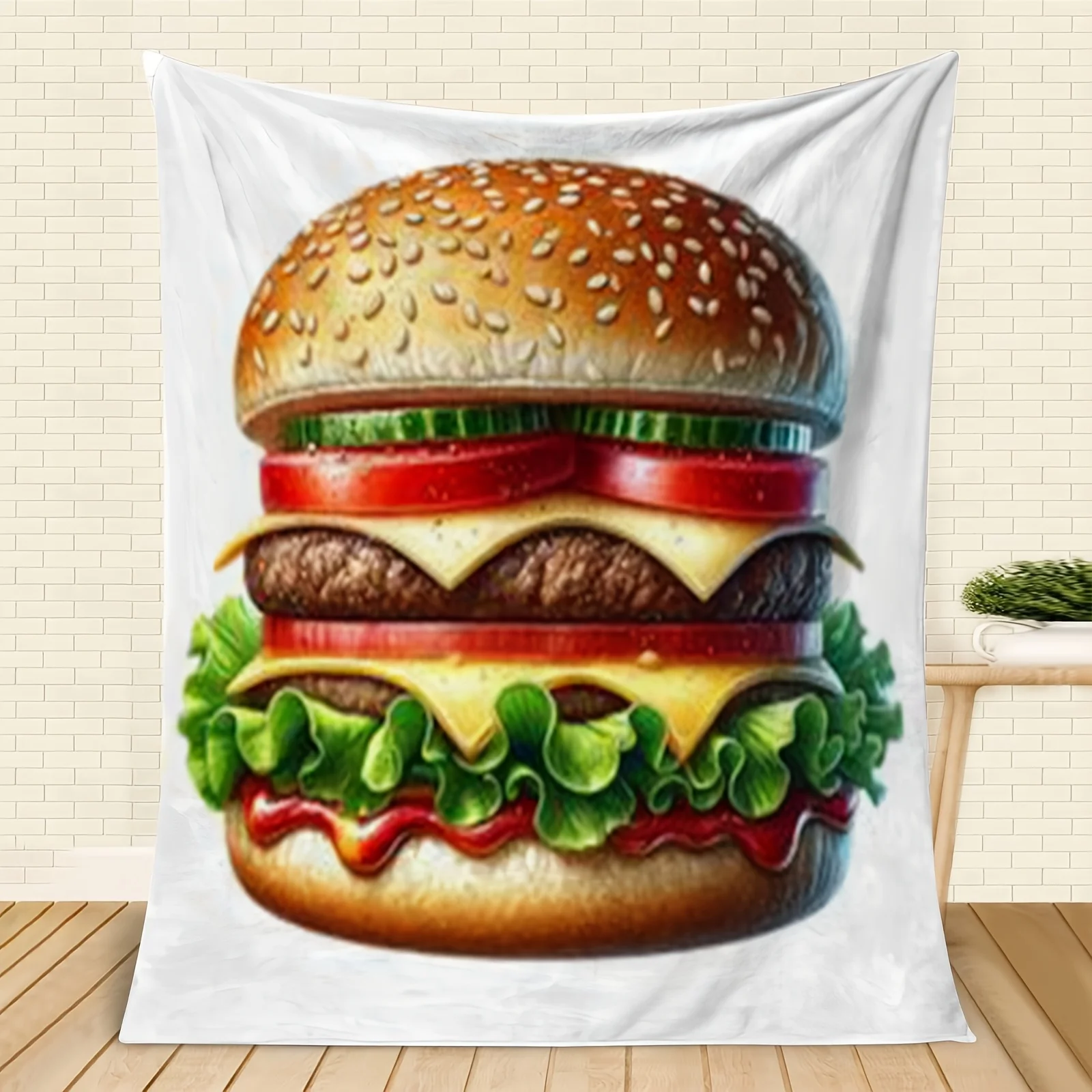 

1pc, Giant Hamburger Design Soft Throw Blanket, Cartoon Food Theme, Tear Resistant, Chunky Knit Polyester, All Seasons