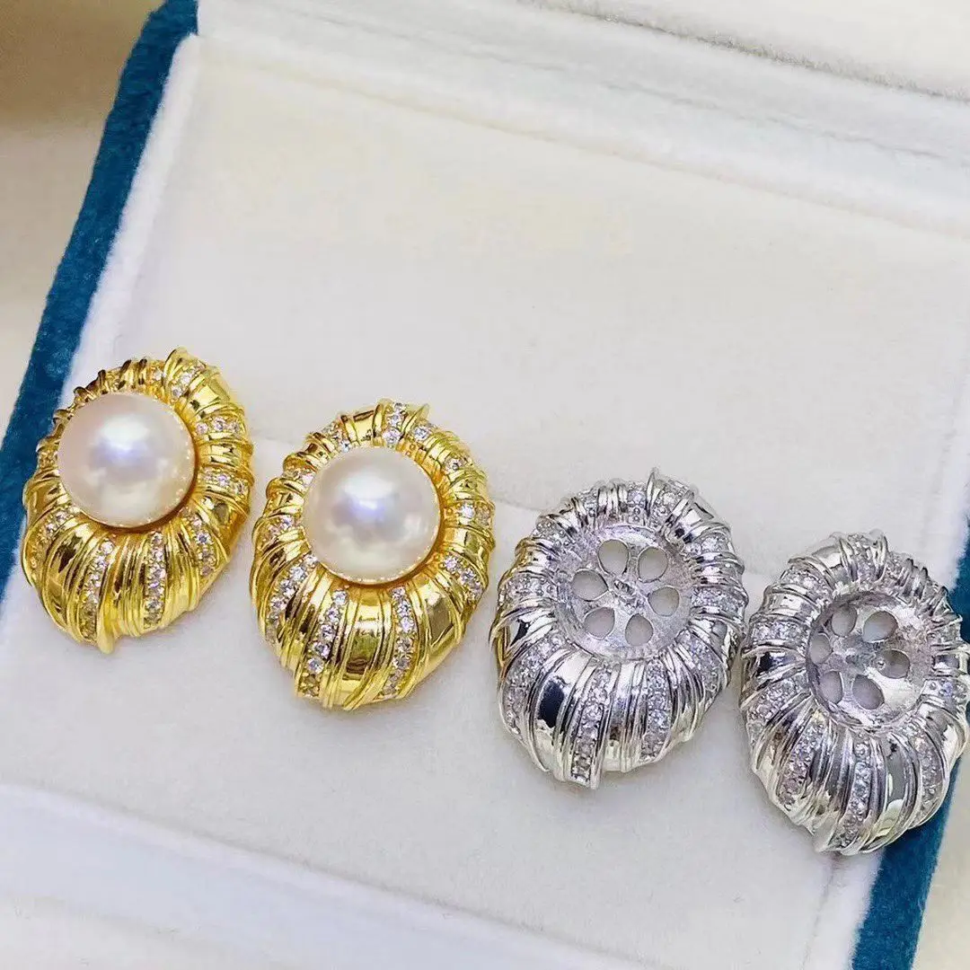 

Оптовая продажа, серьги из стерлингового серебра S925, фурнитура для крепления, базовые монтажные детали, аксессуар для жемчуга 8-9 мм, 5 пар/лот