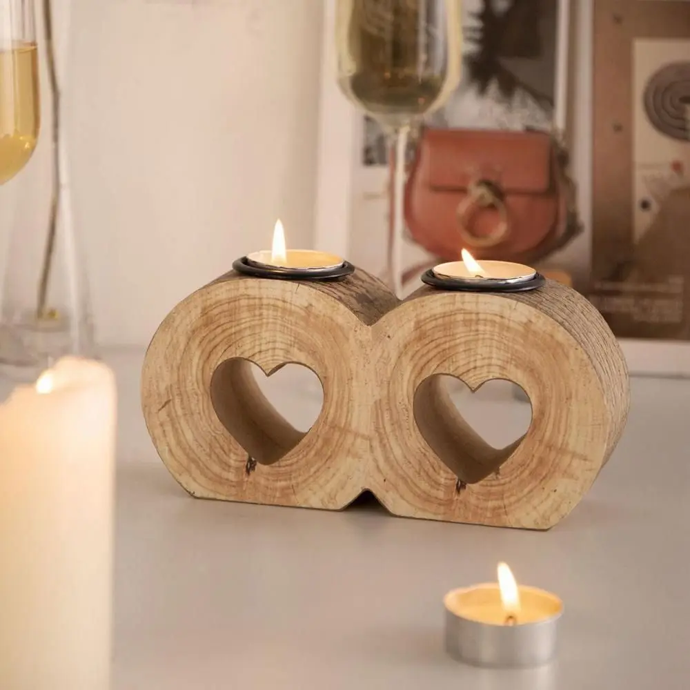 Rustic Wood Art Wooden Heart Candle Holder Single/double Hole Stable Candlestick Stand Durable Wedding Candles Living Room