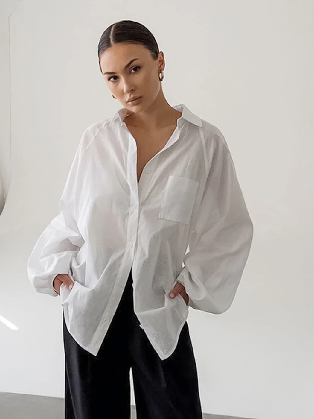 

Puff Sleeve Button-Down Shirt Women Summer White Cotton Fashion Loose Shirts Blouses Lady Elegant Casual Tops Streetwear 2025