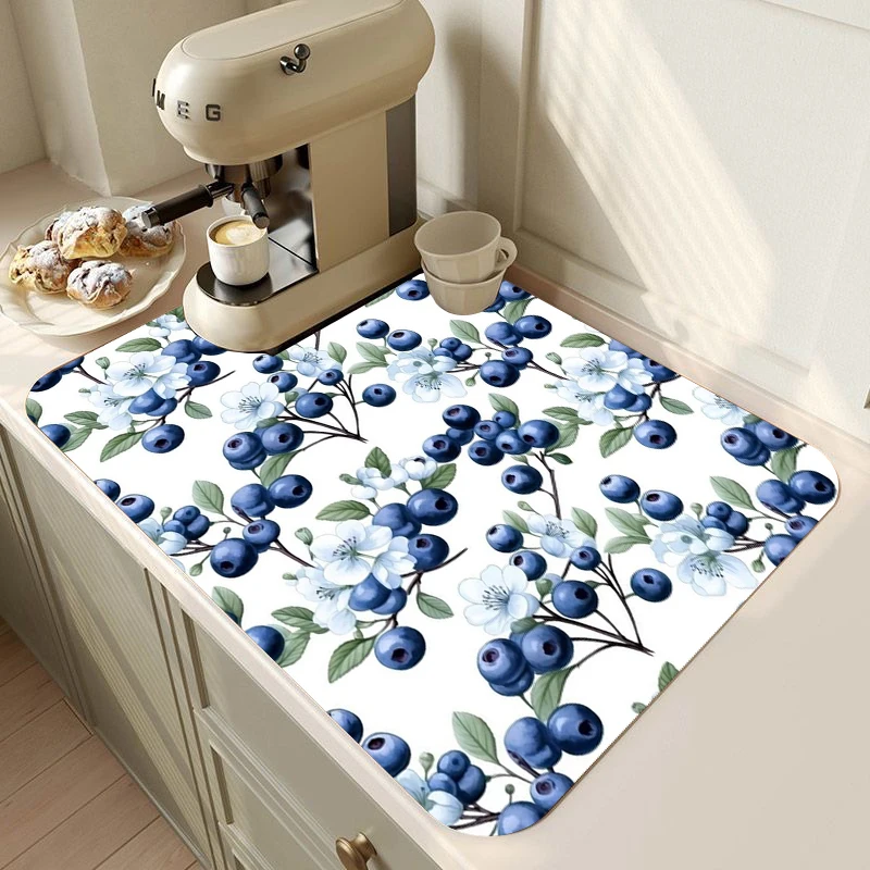 

Blueberry Print Drying Mat Natural Home Decor Kitchen Heat Resistant Mat Countertop Protection Mat for Coffee Breakfast Station
