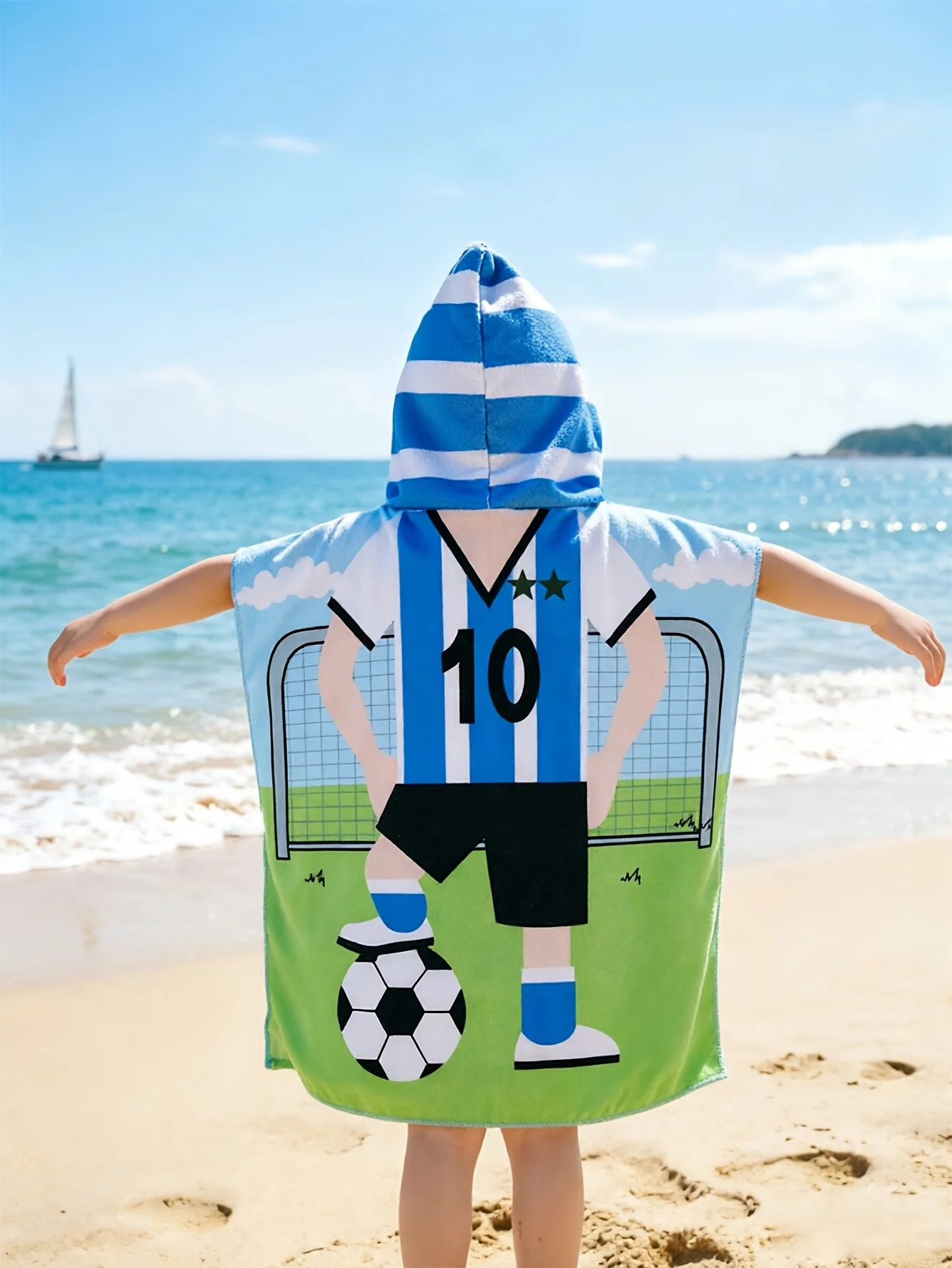 1pc Soccer No.10 Jersey Printed Bathrobe Soft Bathrobe Super Absorbent Suit For Beach Pool Seaside Camping Gift For Boy or Girl
