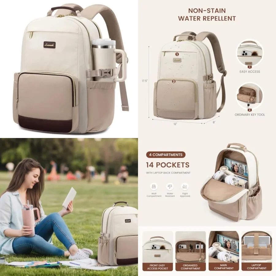 Laptop Backpack for Women with Pouch Pocket for Large Capacity Cup, Laptop Computer Bag Travel Backpack Purse, Waterproof Work