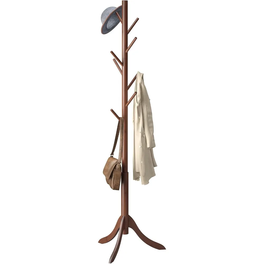 Coat Rack Freestanding, Coat Stands Entryway, Bamboo Coat Rack Hat Hanger 8 Hook for Jacket, Purse, Scarf Rack, Umbrella Tree St