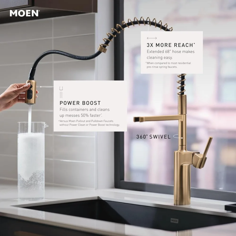 Moen Inara Spot Resist Stainless Steel One-Handle Pull-Down Kitchen Faucet with Pre-Rinse and Power Boost, Model 87863SRS